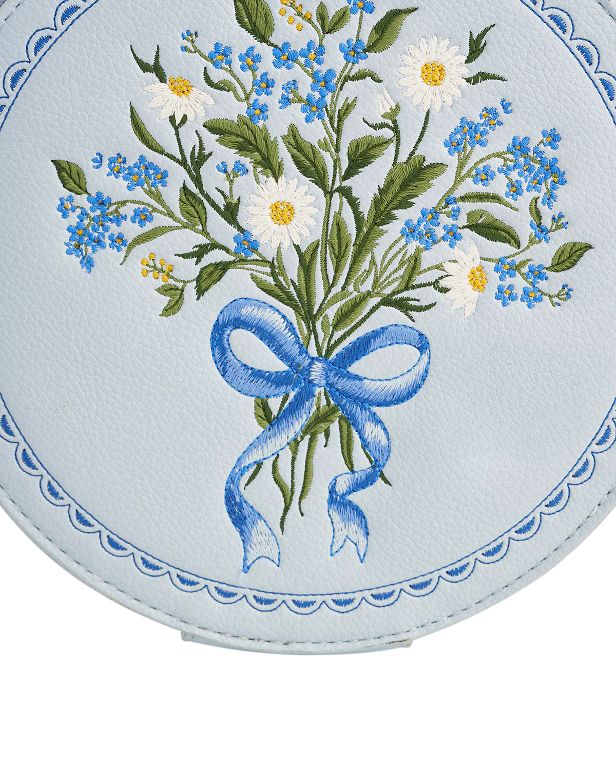 Isabel Floral Bow Blue Embroidered Circle Bag - Image 3