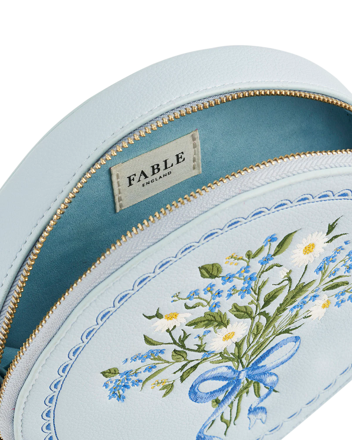 Isabel Floral Bow Blue Embroidered Circle Bag - Image 5