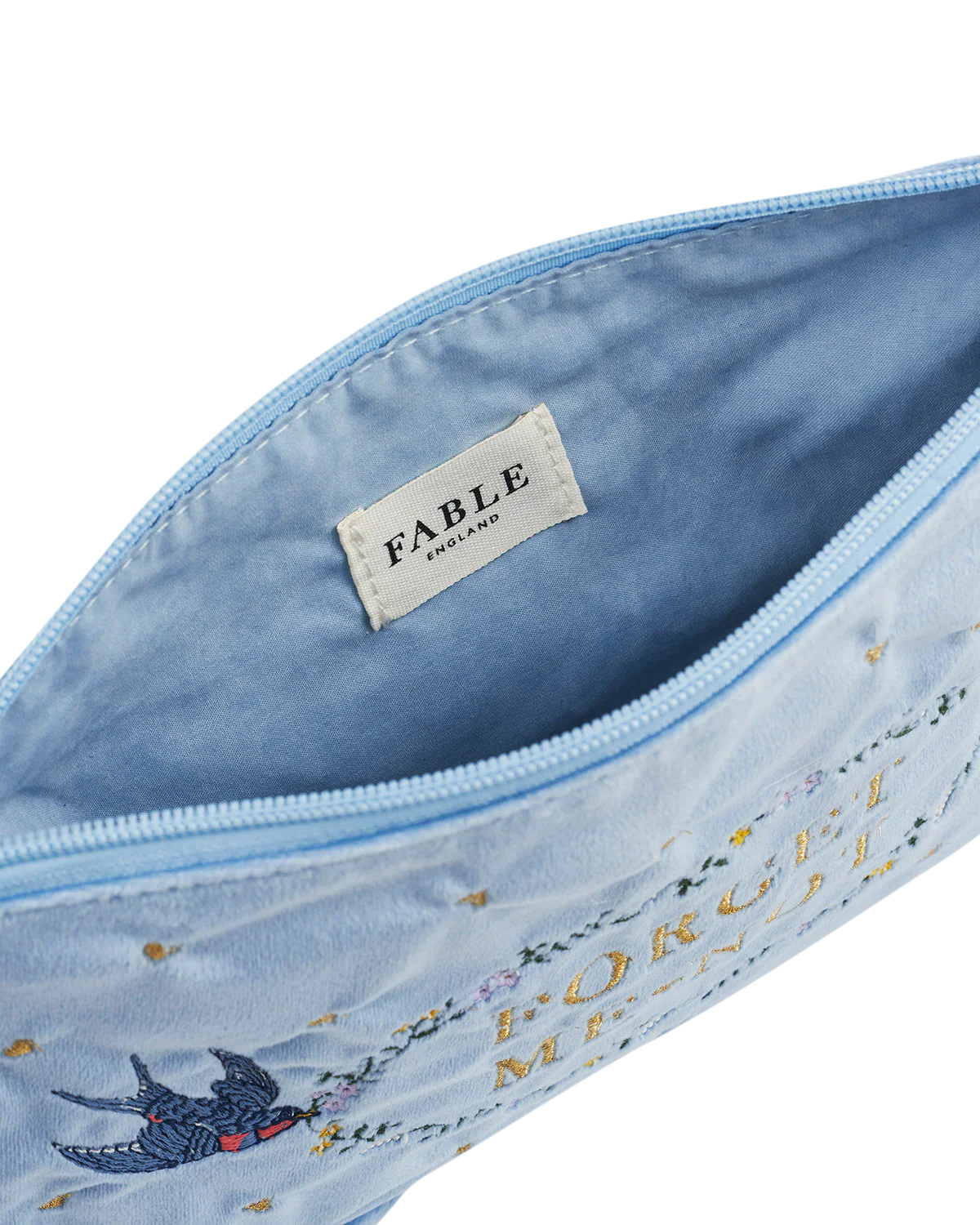 Blue Forget Me Not Velvet Embroidered Pouch - Image 6