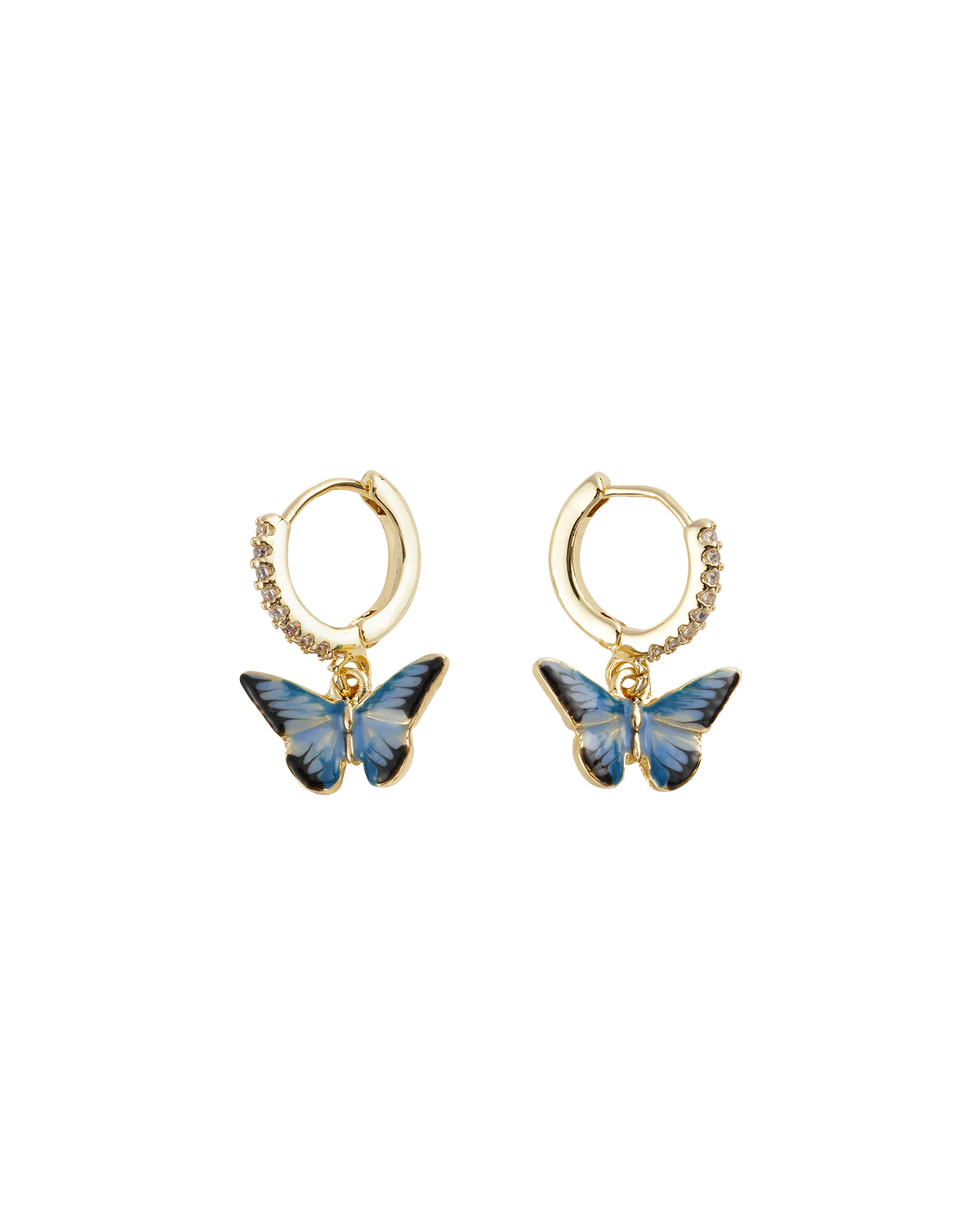 Enamel Blue Butterfly Huggie Earrings - Image 3