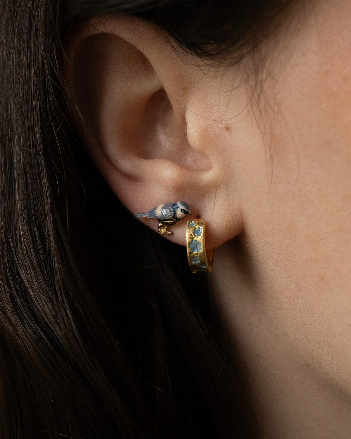 Enamel Blue Tit Stud Earrings - Image 6