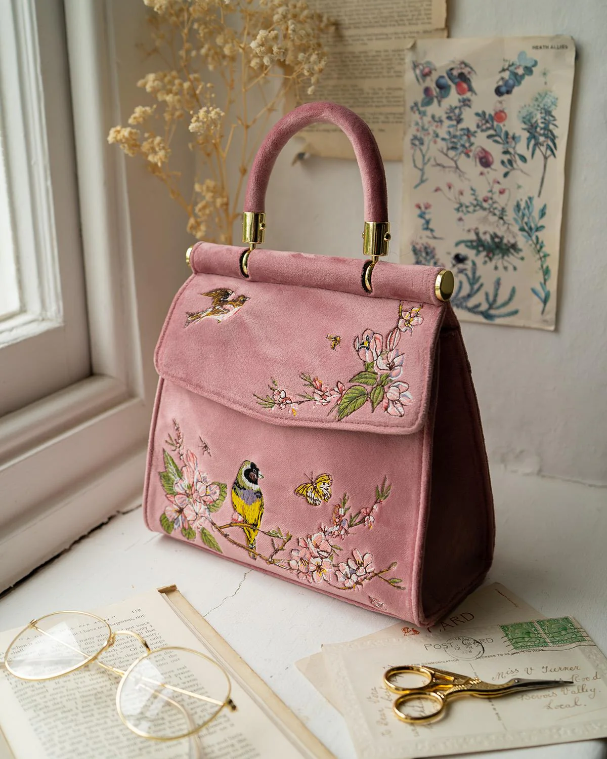 Morning Song Bird Embroidered Mini Pink Tote - Image 9