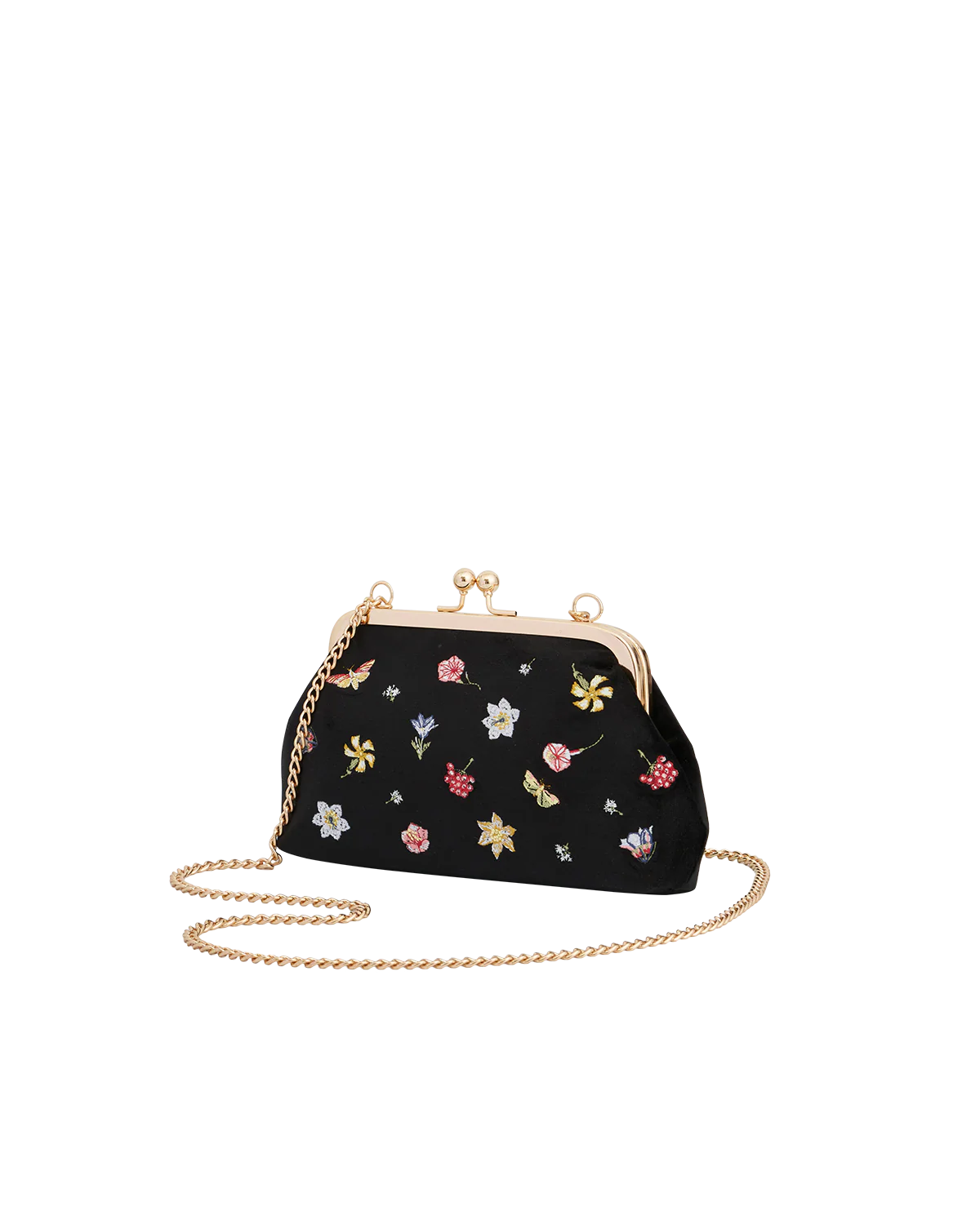 Floral Ditsy Embroidered Black Velvet Clutch Bag - Image 4