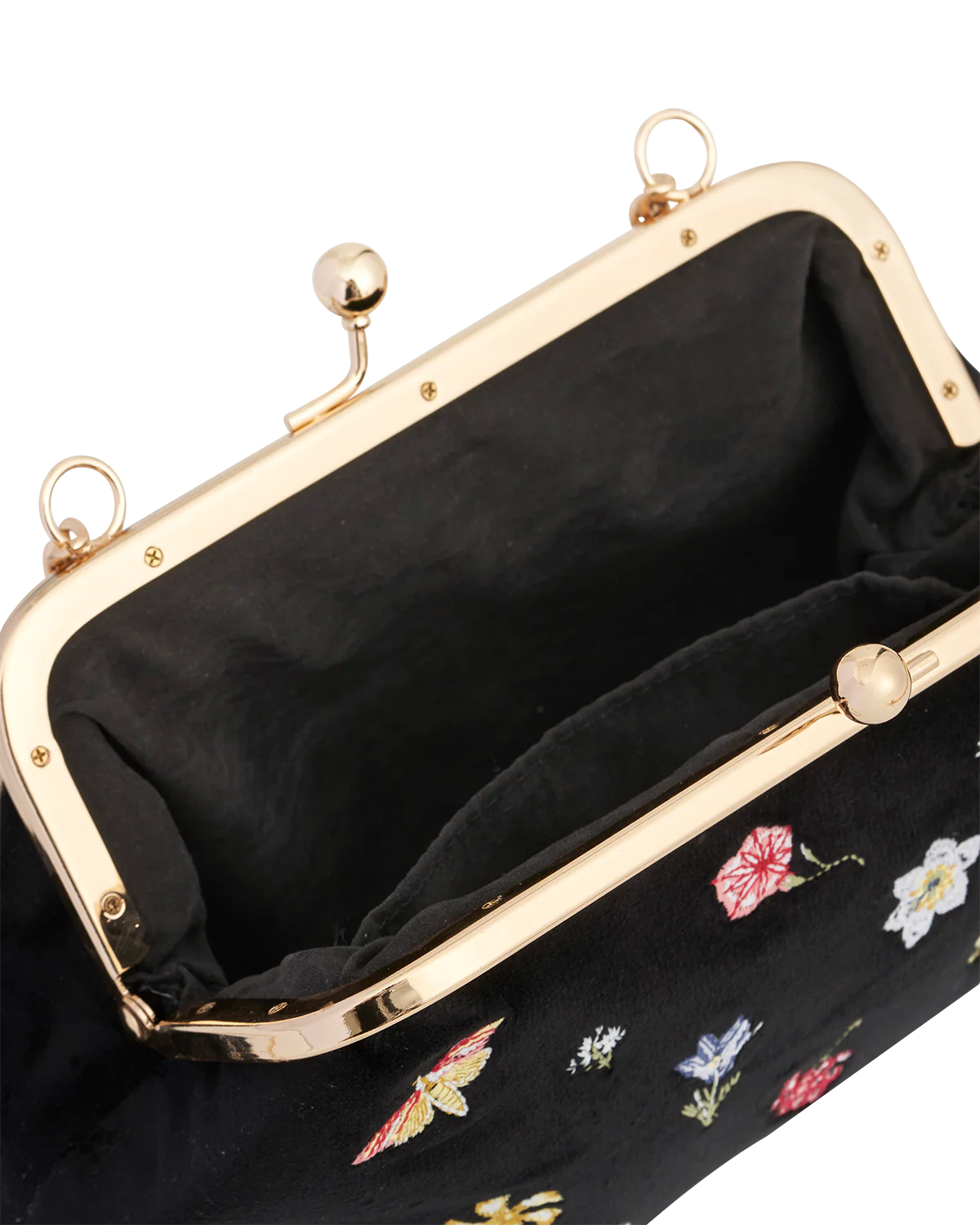 Floral Ditsy Embroidered Black Velvet Clutch Bag - Image 5