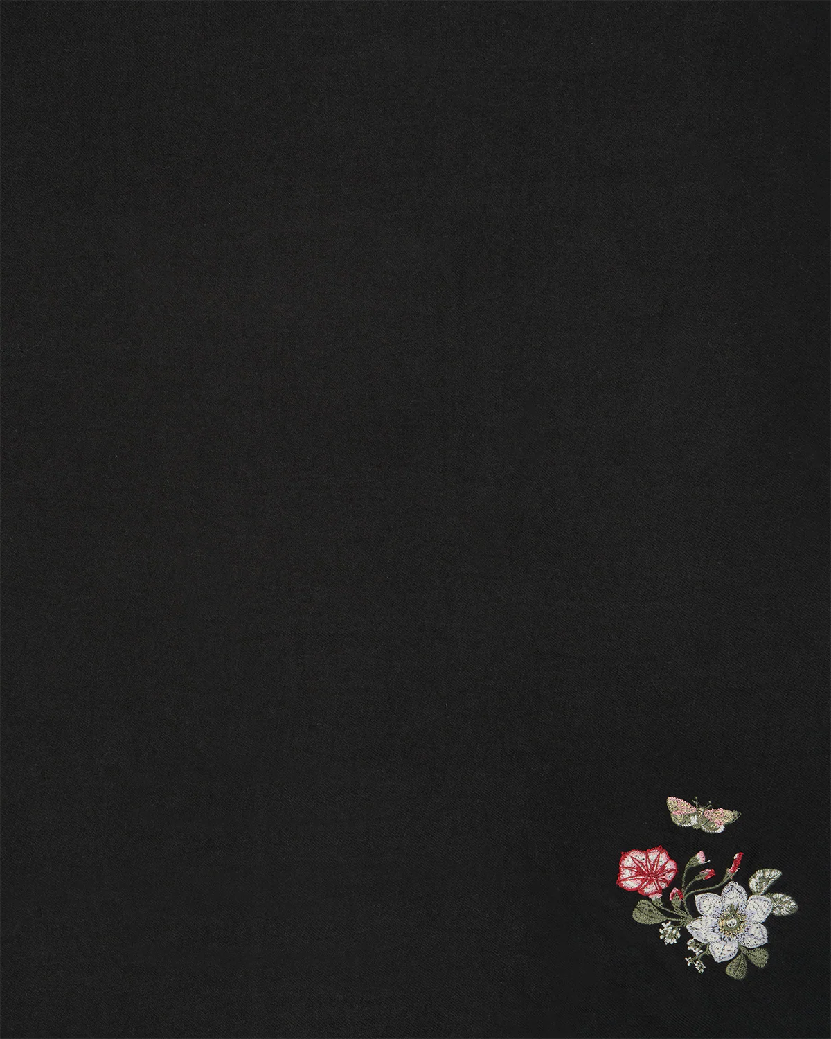 Floral Embroidered Black Pashmina Scarf - Image 3