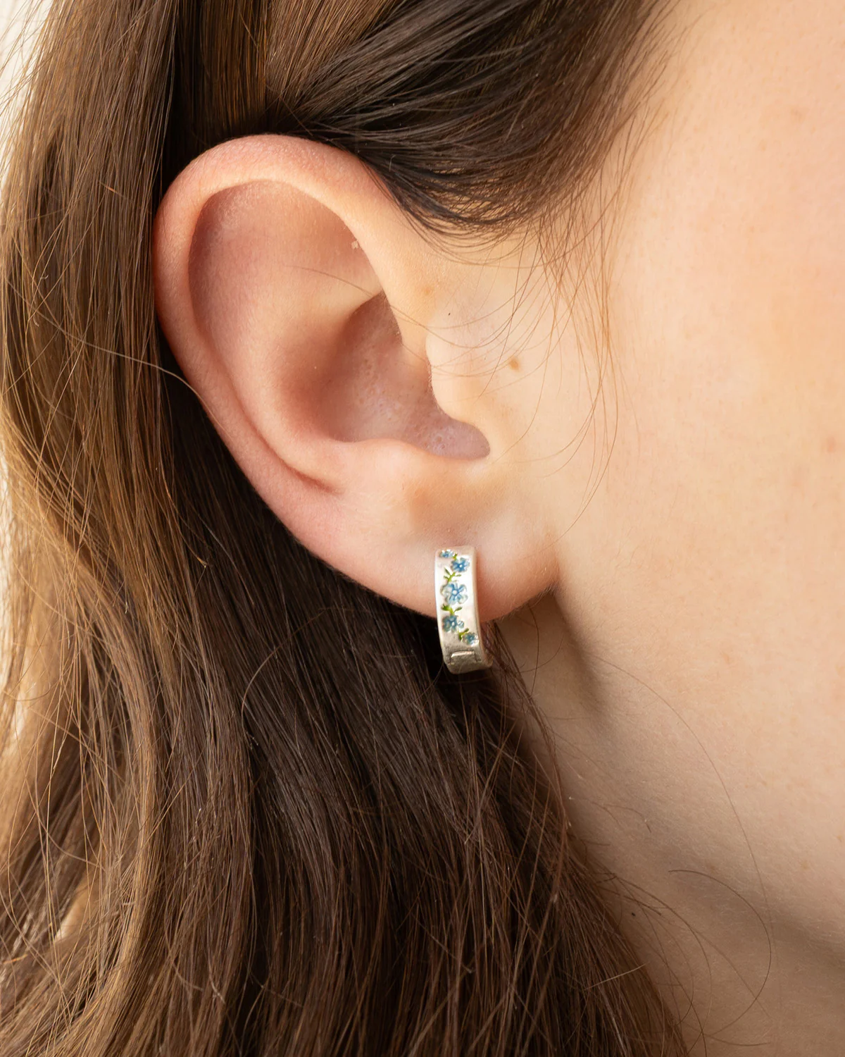 Forget Me Not Silver Mini Hoop Earrings - Image 3