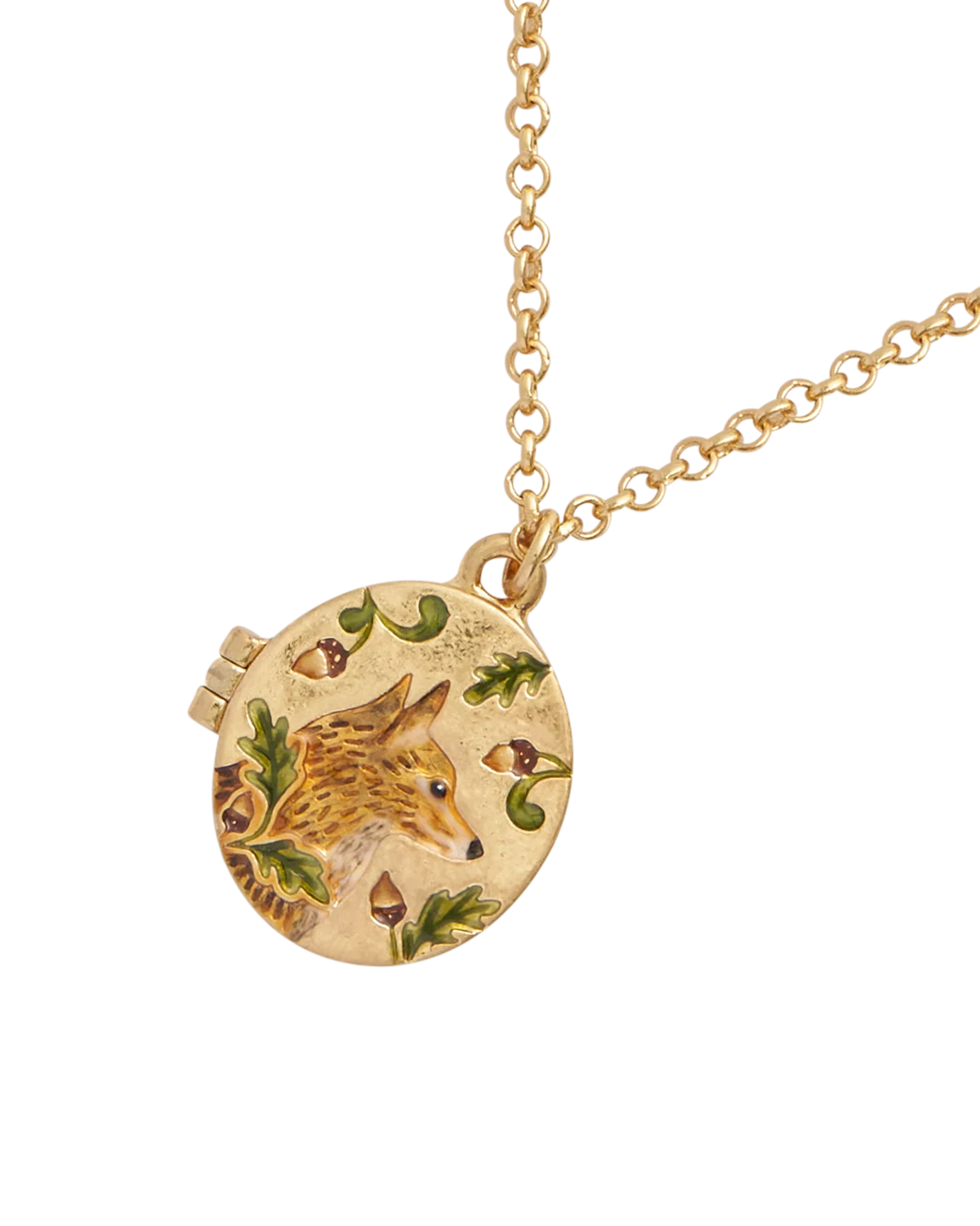 Fox & Acorn Oval Chain Locket Necklace - Image 7