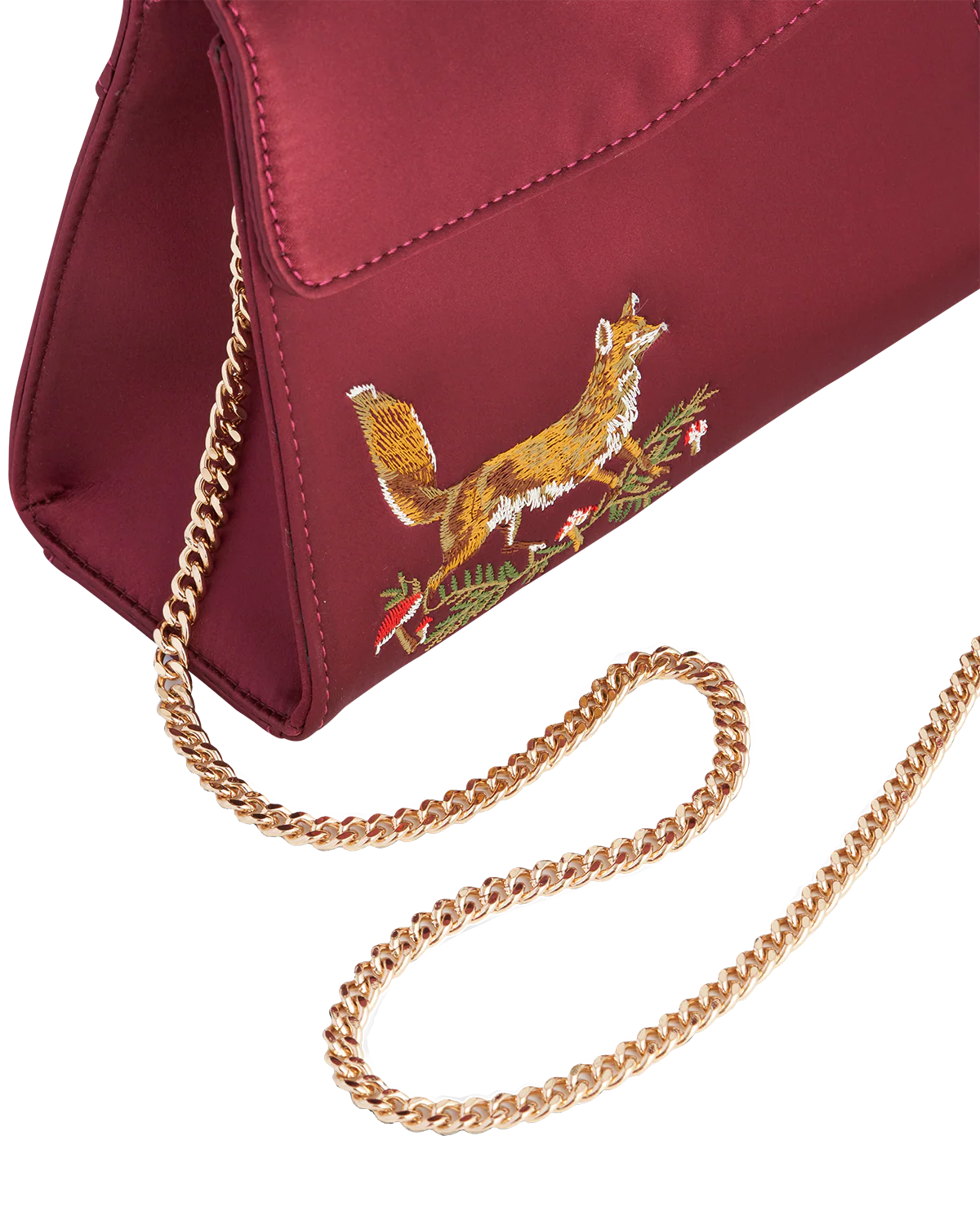 Fox & Mushroom Embroidered Burgundy Satin Tote - Image 6