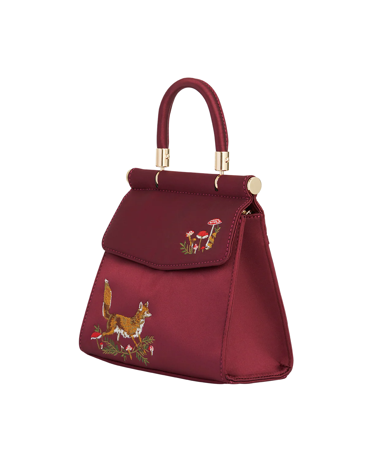 Fox & Mushroom Embroidered Burgundy Satin Tote - Image 7