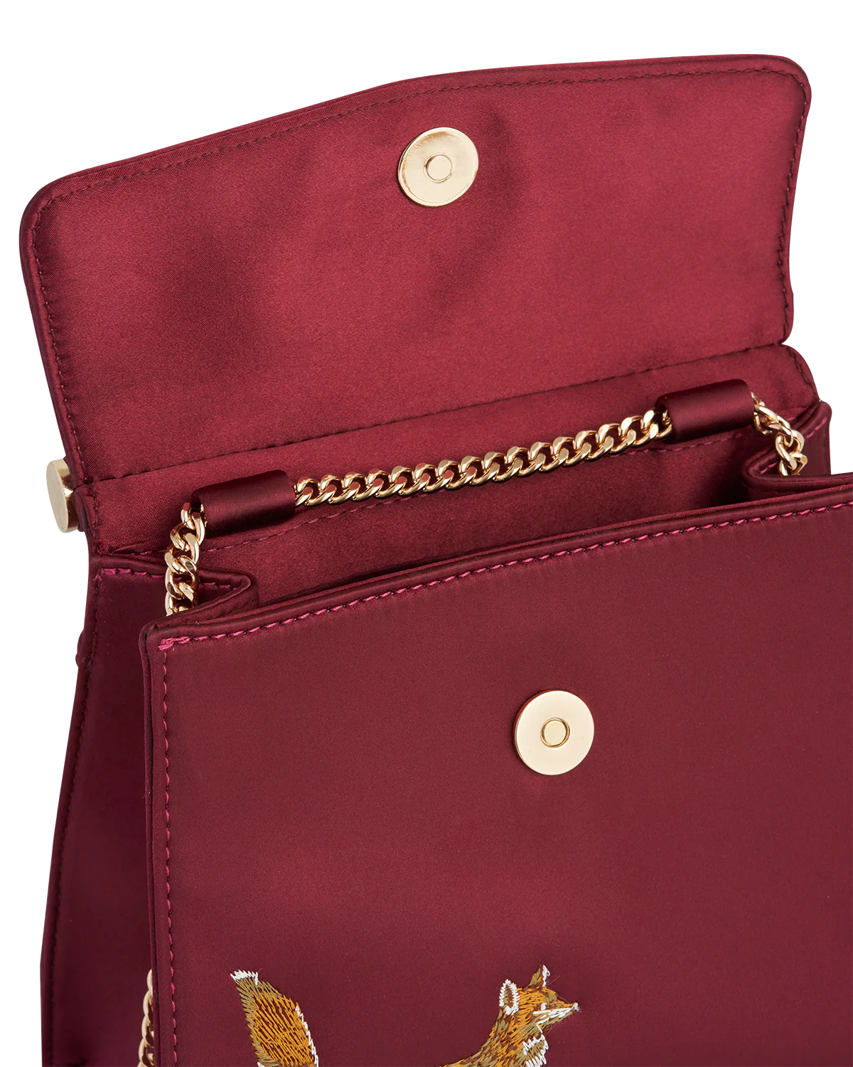 Fox & Mushroom Embroidered Burgundy Satin Tote - Image 8