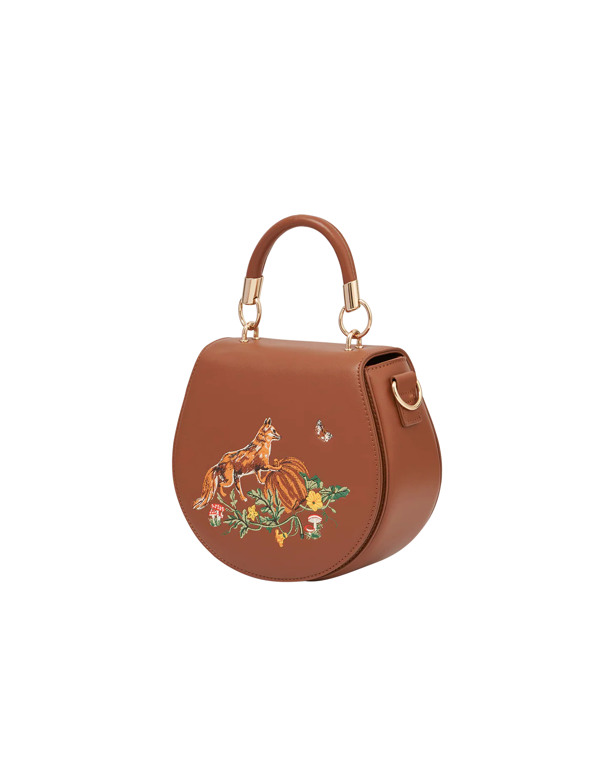 Fox & Pumpkin Embroidered Tan Saddle Bag - Image 6