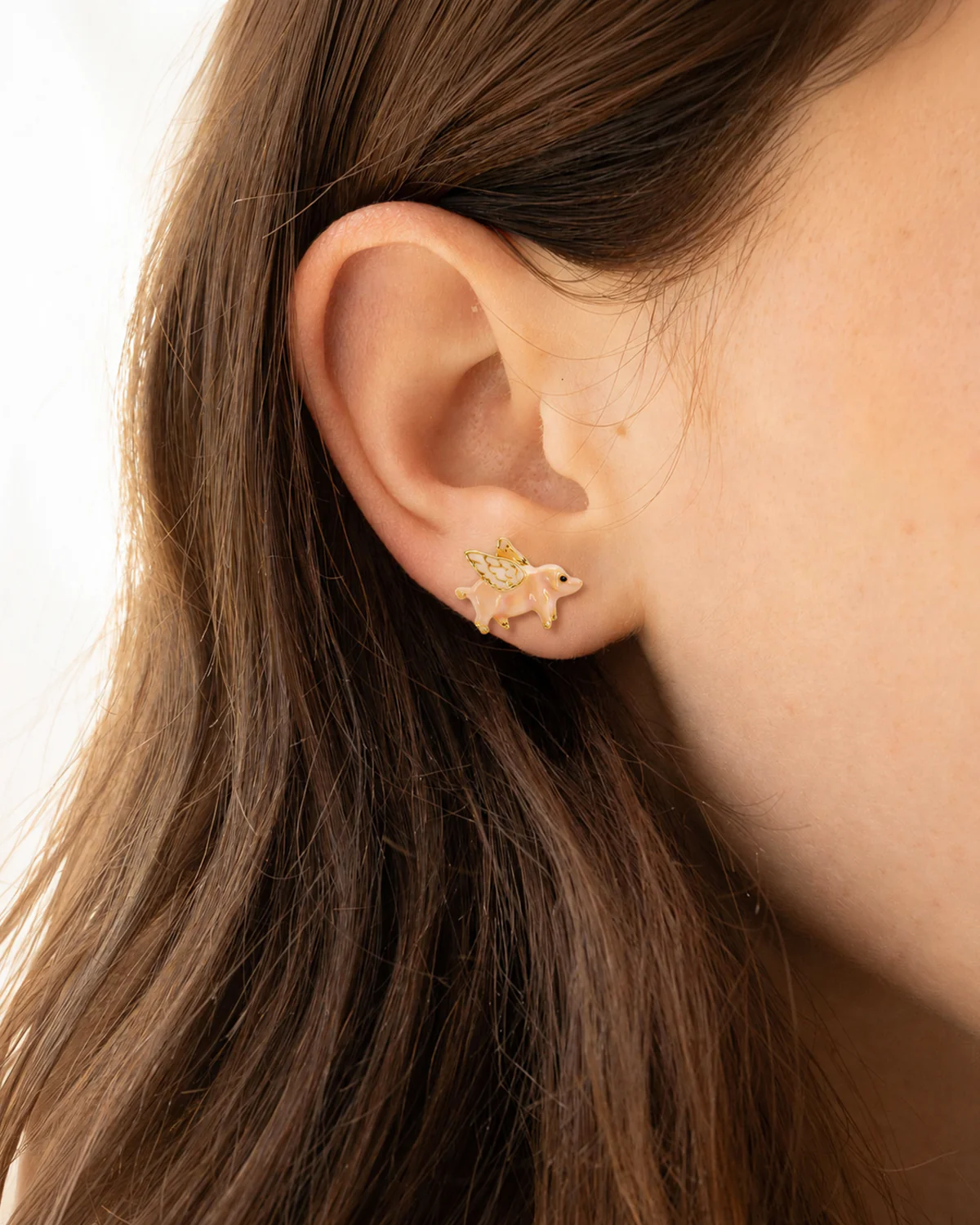Gold Flying Pig Stud Earrings - Image 2