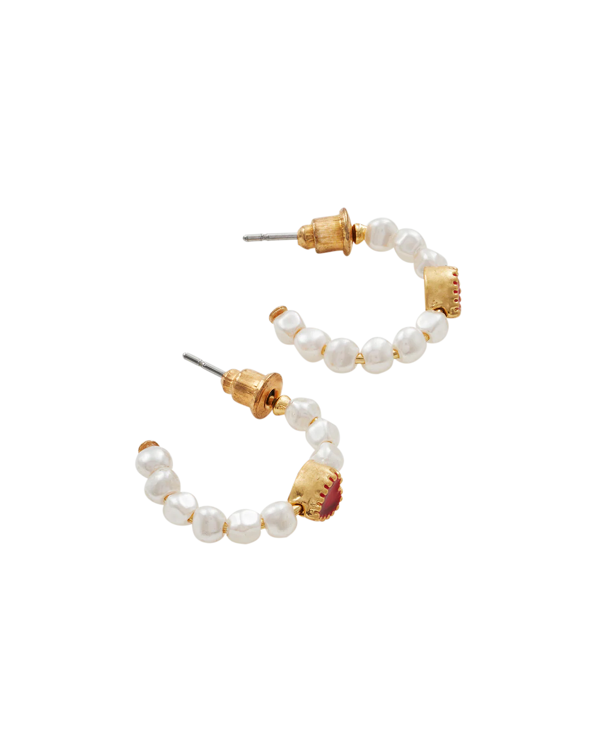 Gold Love Heart Pearl Hoop Earrings - Image 3