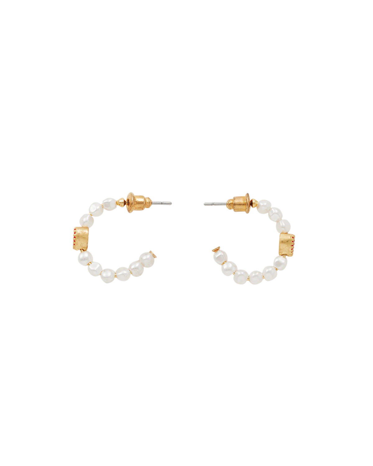 Gold Love Heart Pearl Hoop Earrings - Image 4