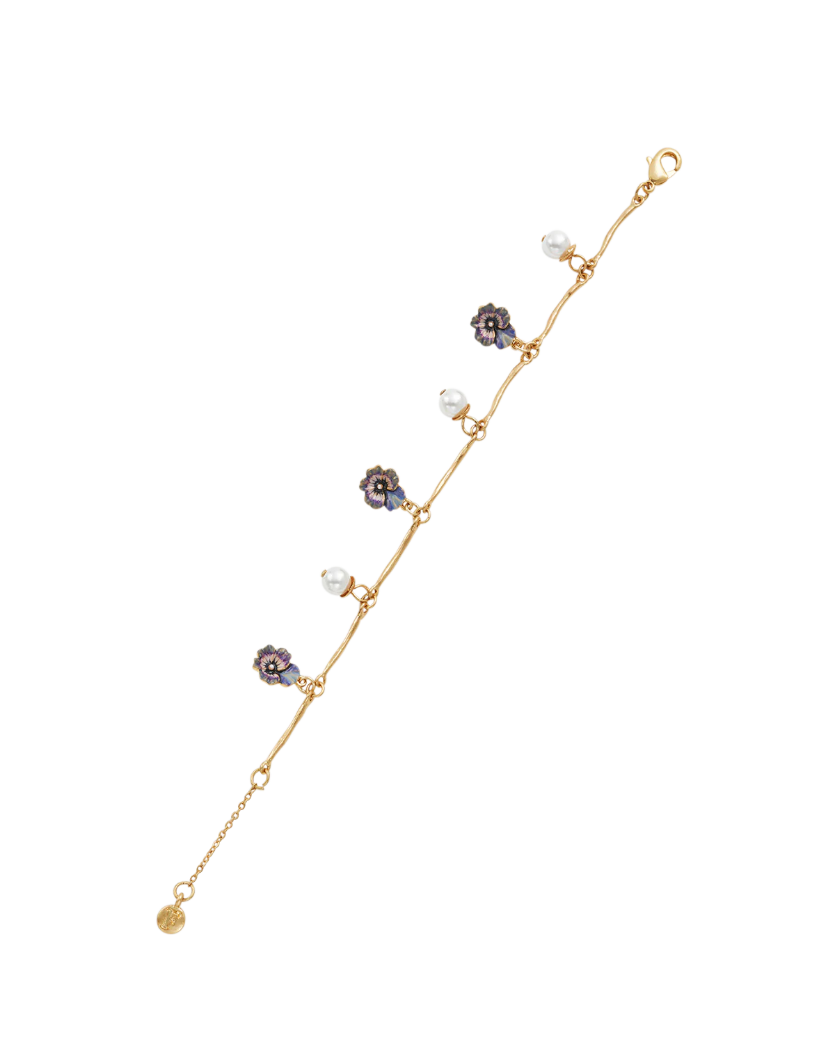 Gold Pansy & Pearl Charm Bracelet - Image 5