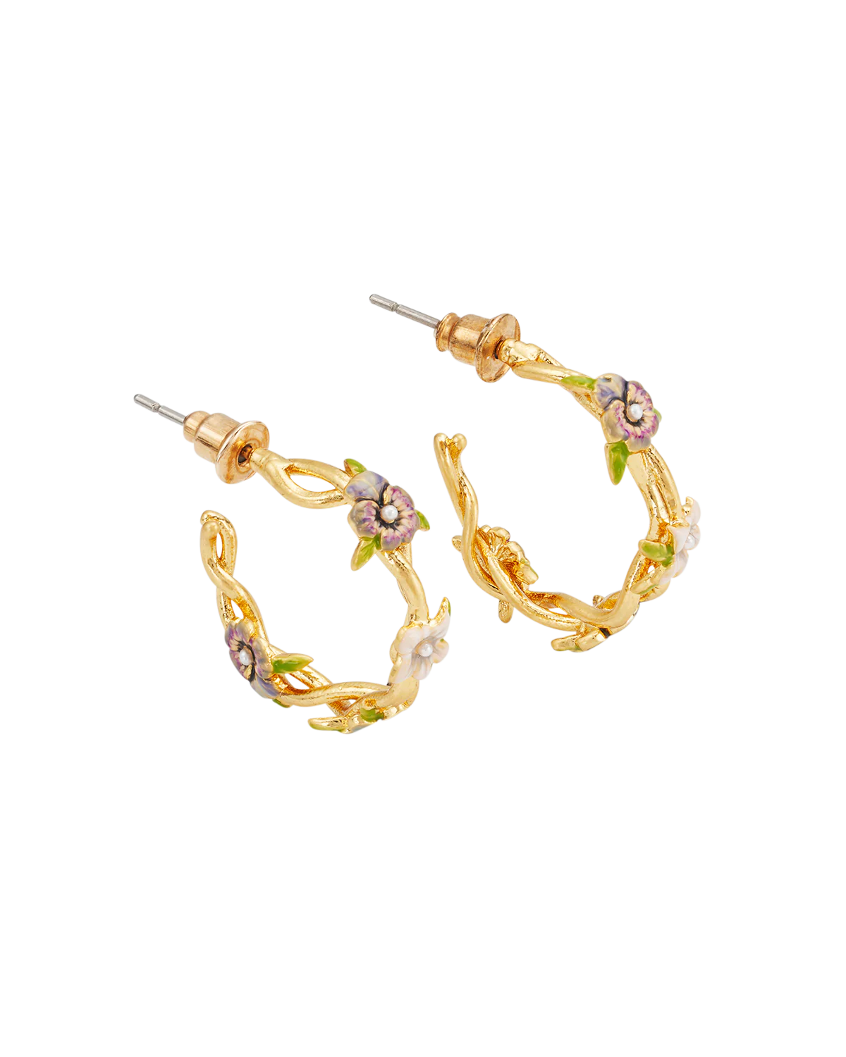 Gold Wildflower Hoop Earrings & Pansy Pearl Bangle Set - Image 8