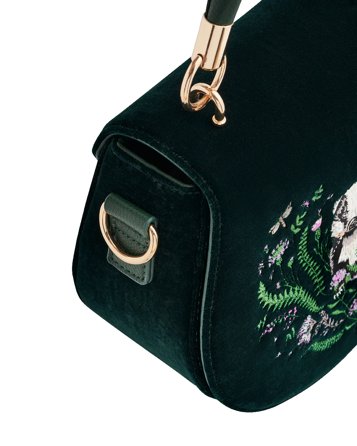Green Badger Embroidered Top Handle Saddle Bag - Image 7
