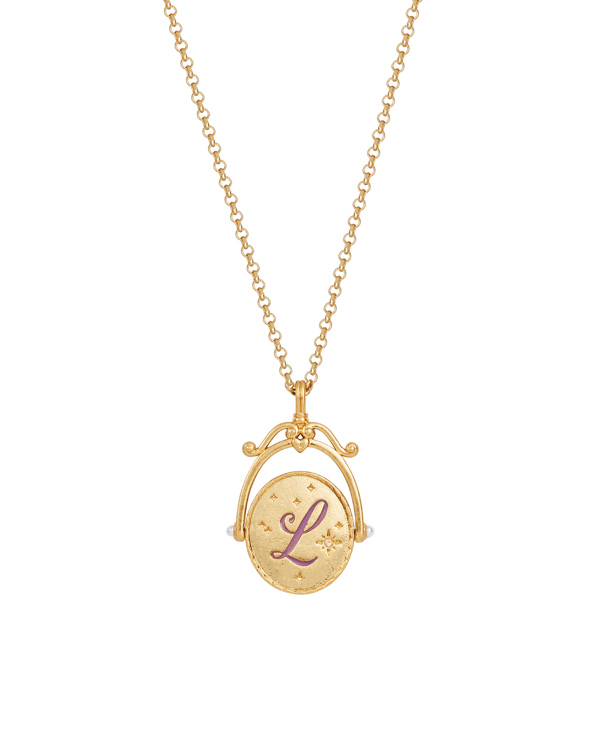 L Initial Lavender Gold Spinner Necklace - Image 5