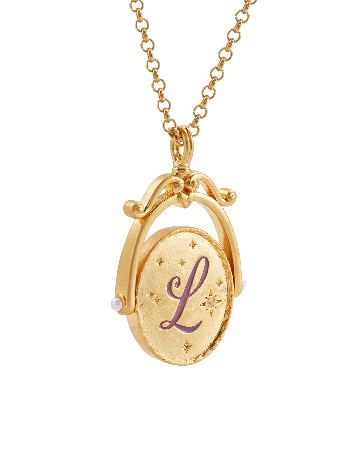 L Initial Lavender Gold Spinner Necklace - Image 7