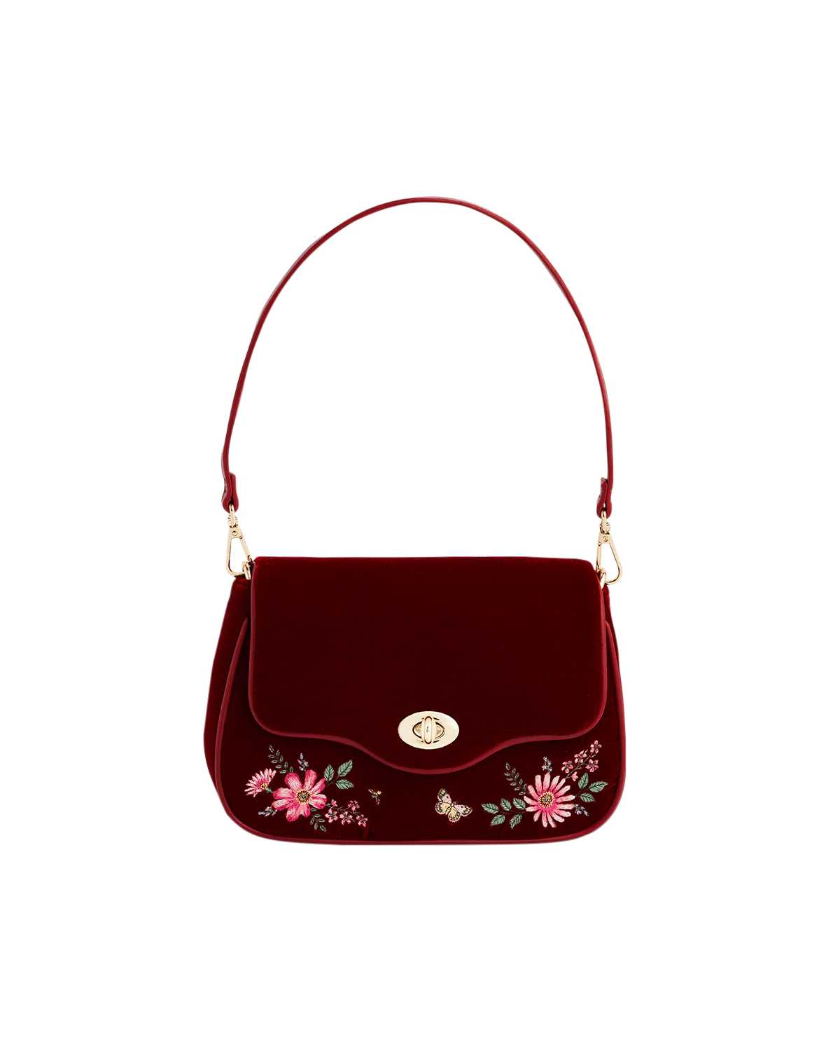 Mary Floral Embroidered Red Velvet Clutch - Image 3