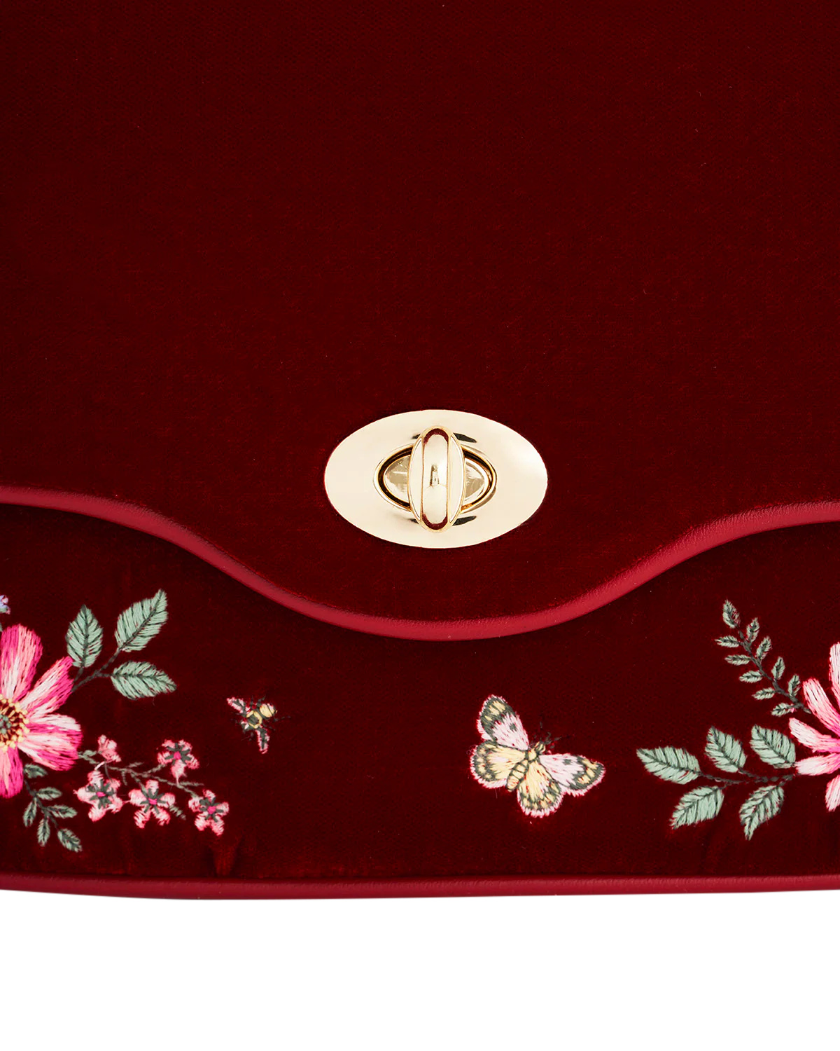 Mary Floral Embroidered Red Velvet Clutch - Image 4