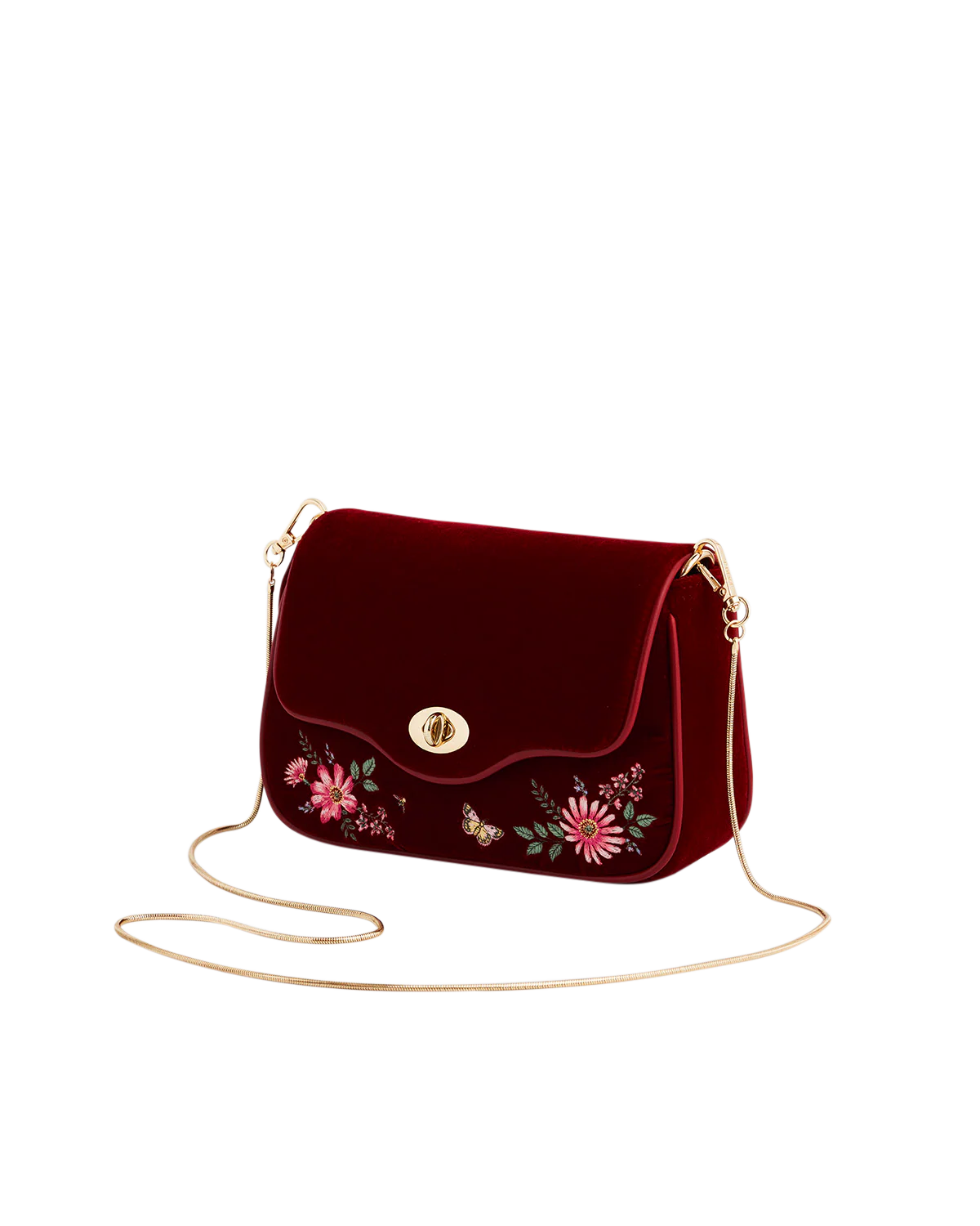 Mary Floral Embroidered Red Velvet Clutch - Image 5
