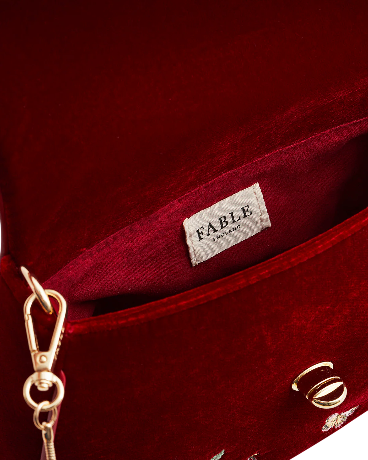 Mary Floral Embroidered Red Velvet Clutch - Image 6