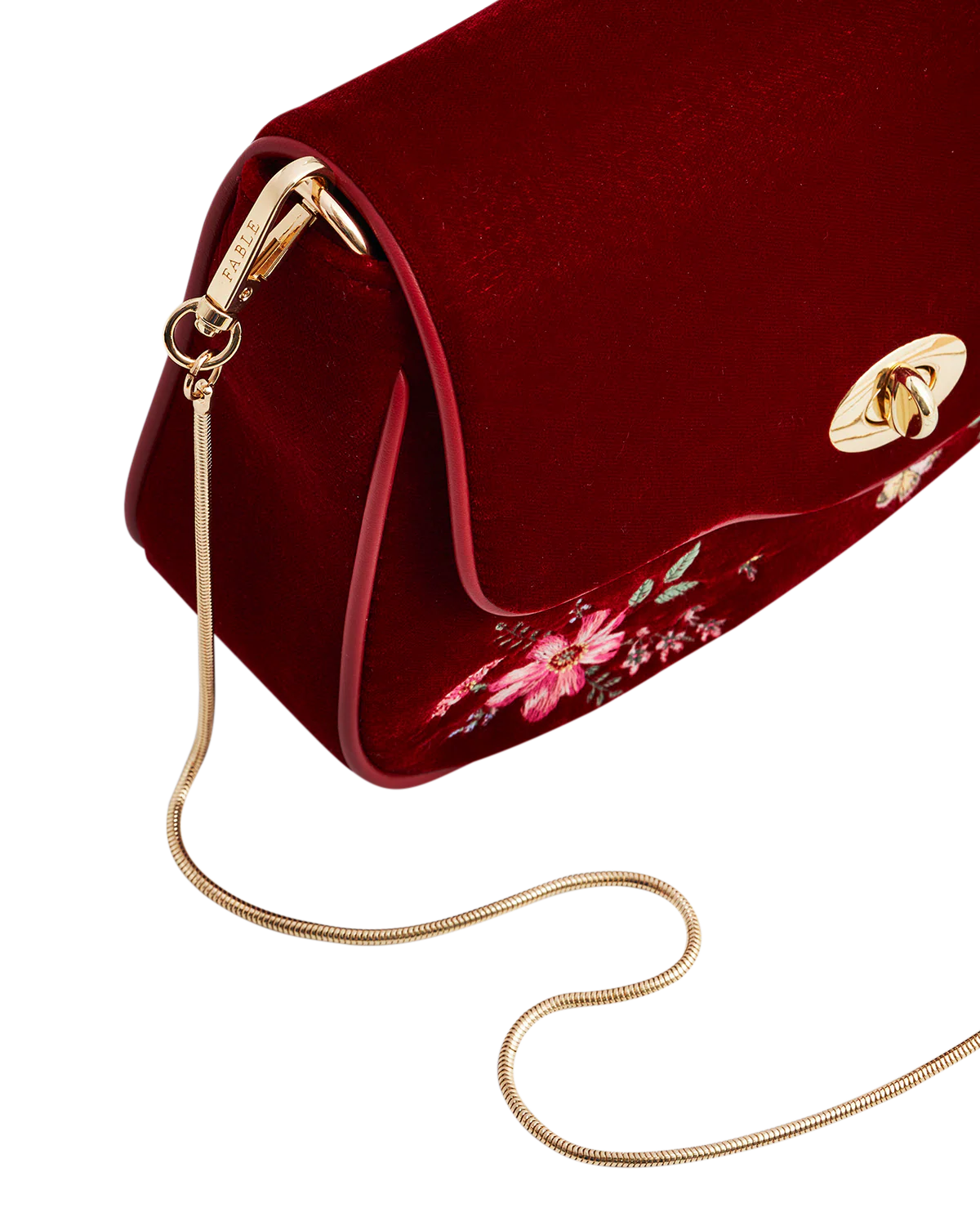 Mary Floral Embroidered Red Velvet Clutch - Image 7