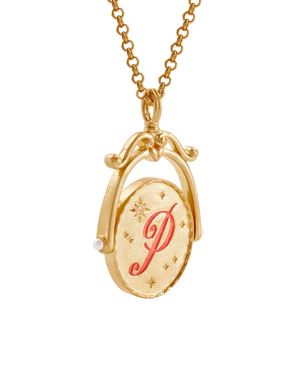 P Initial Peony Gold Spinner Necklace - Image 7