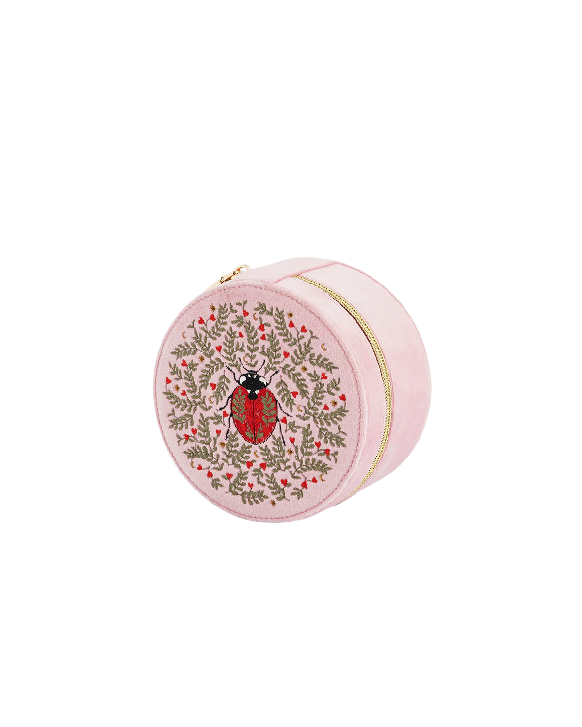 Pink Ladybird Velvet Embroidered Circle Jewellery Box - Image 5
