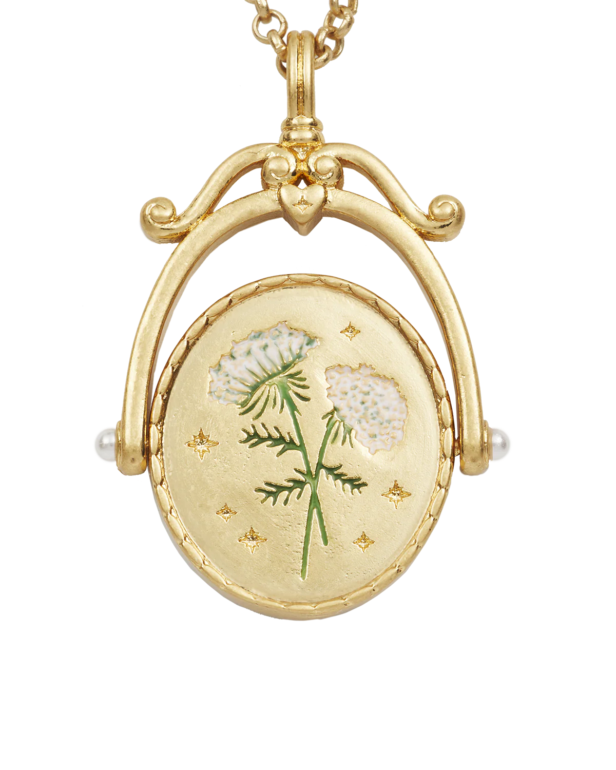 Q Initial Queen Annes Lace Gold Spinner Necklace - Image 3