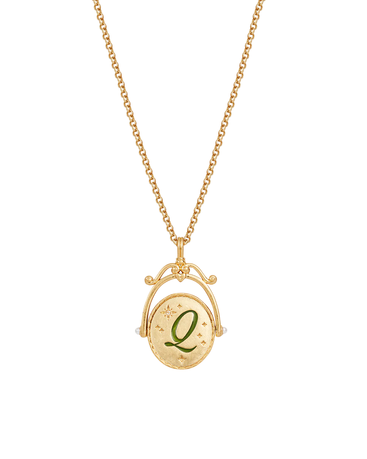 Q Initial Queen Annes Lace Gold Spinner Necklace - Image 4