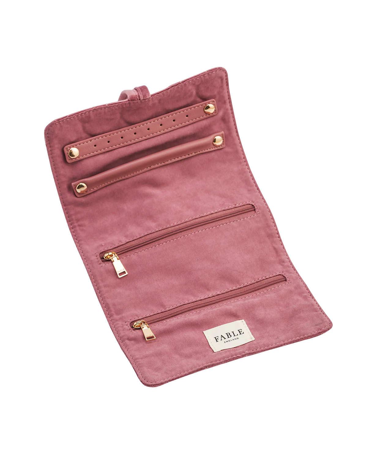 Quilted Bee Embroidered Jewellery Roll In Rose Pink Velvet - Image 3