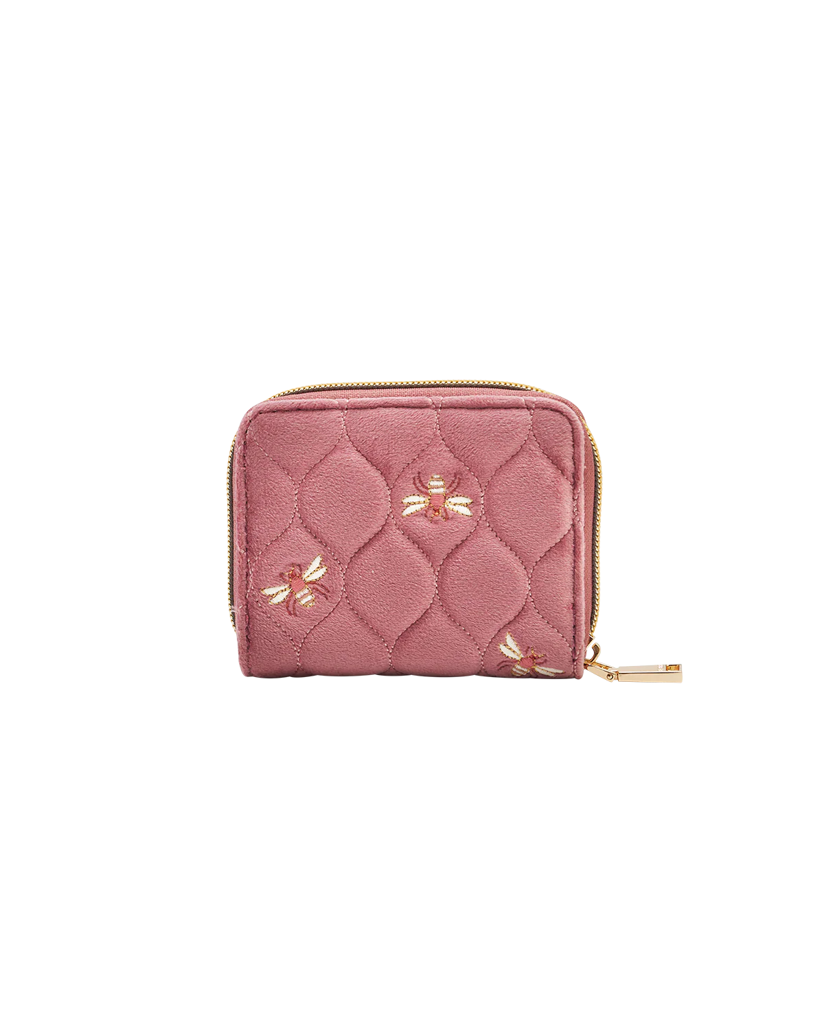 Quilted Bee Embroidered Small Purse in Rose Pink Velvet - Image 5