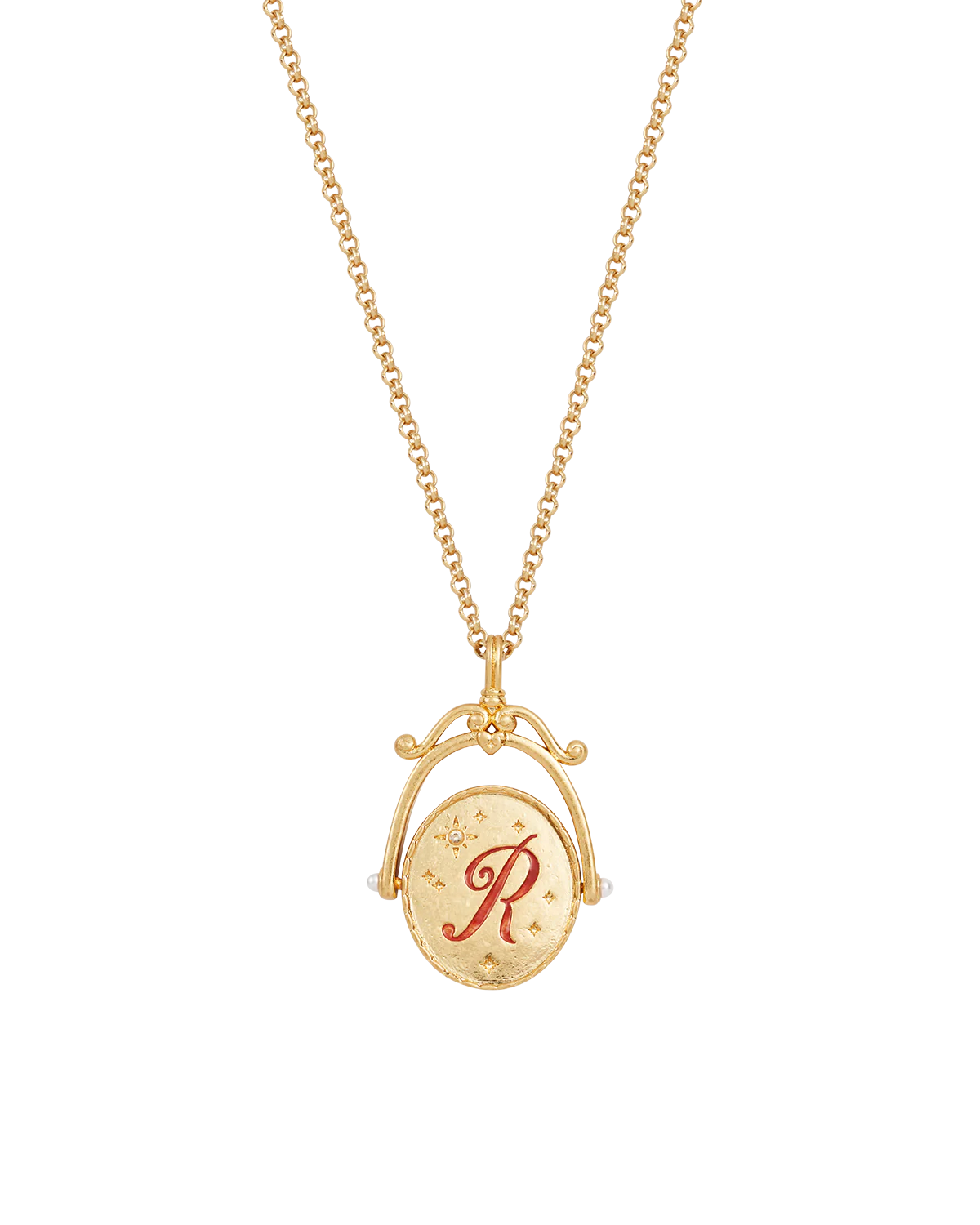 R Initial Rose Gold Spinner Necklace - Image 4