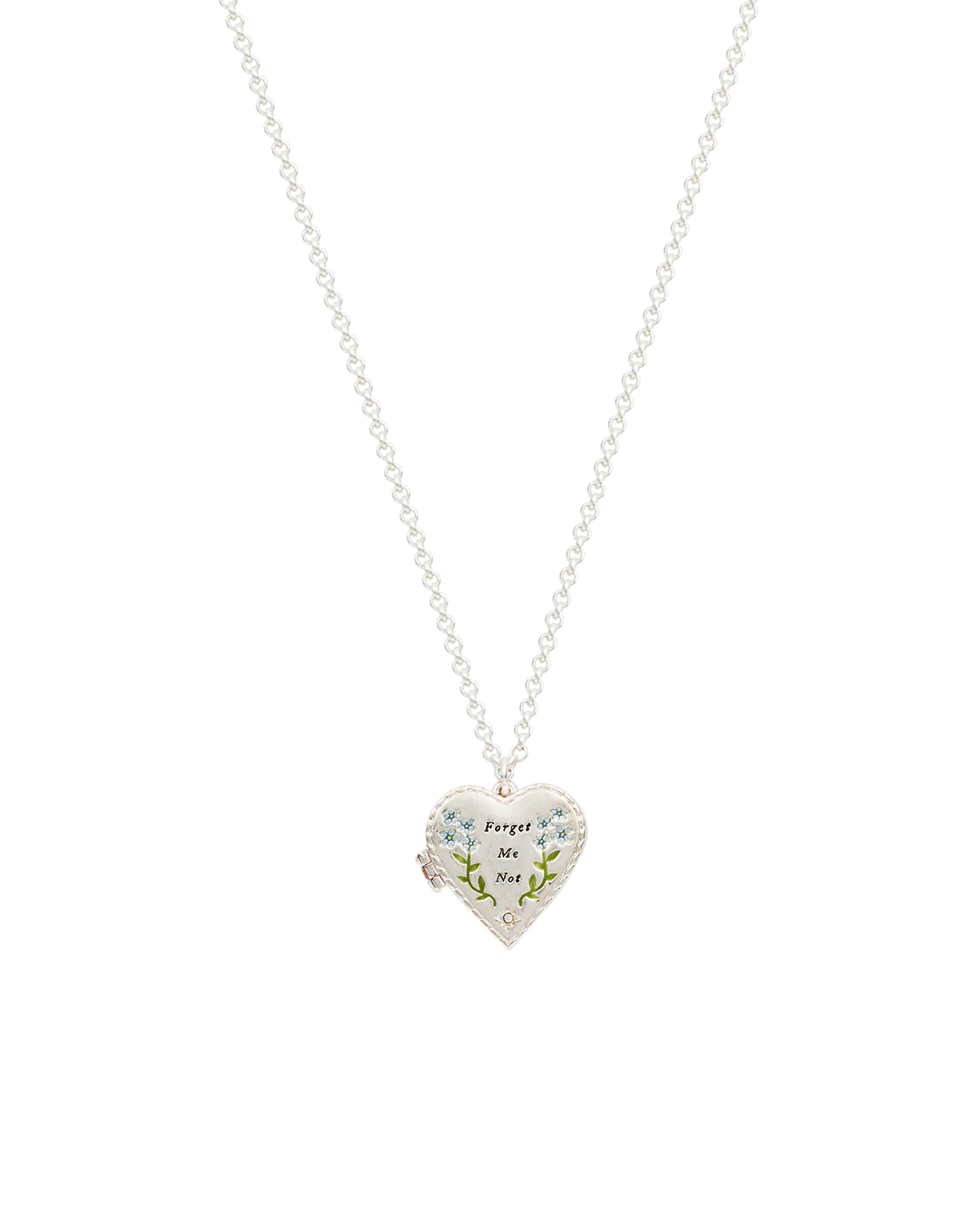 Silver Forget Me Not Heart Locket Necklace - Image 5