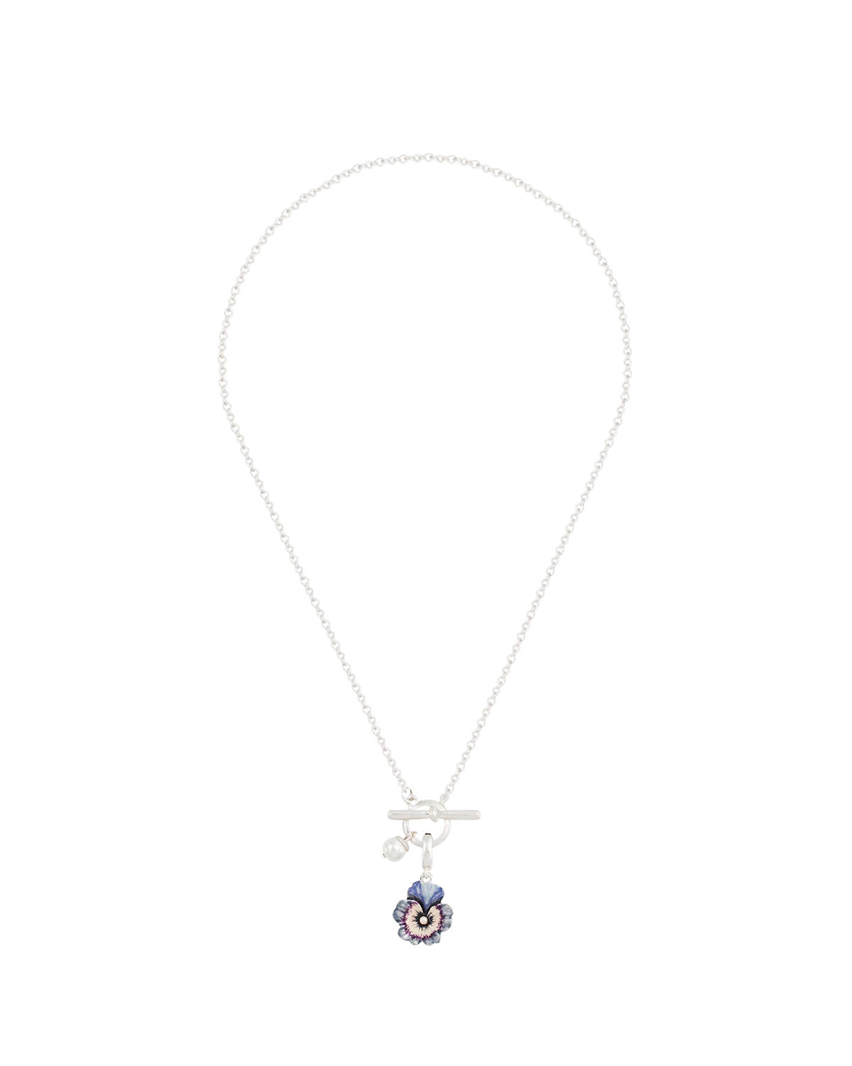 Silver Pansy & Pearl Toggle Necklace - Image 4