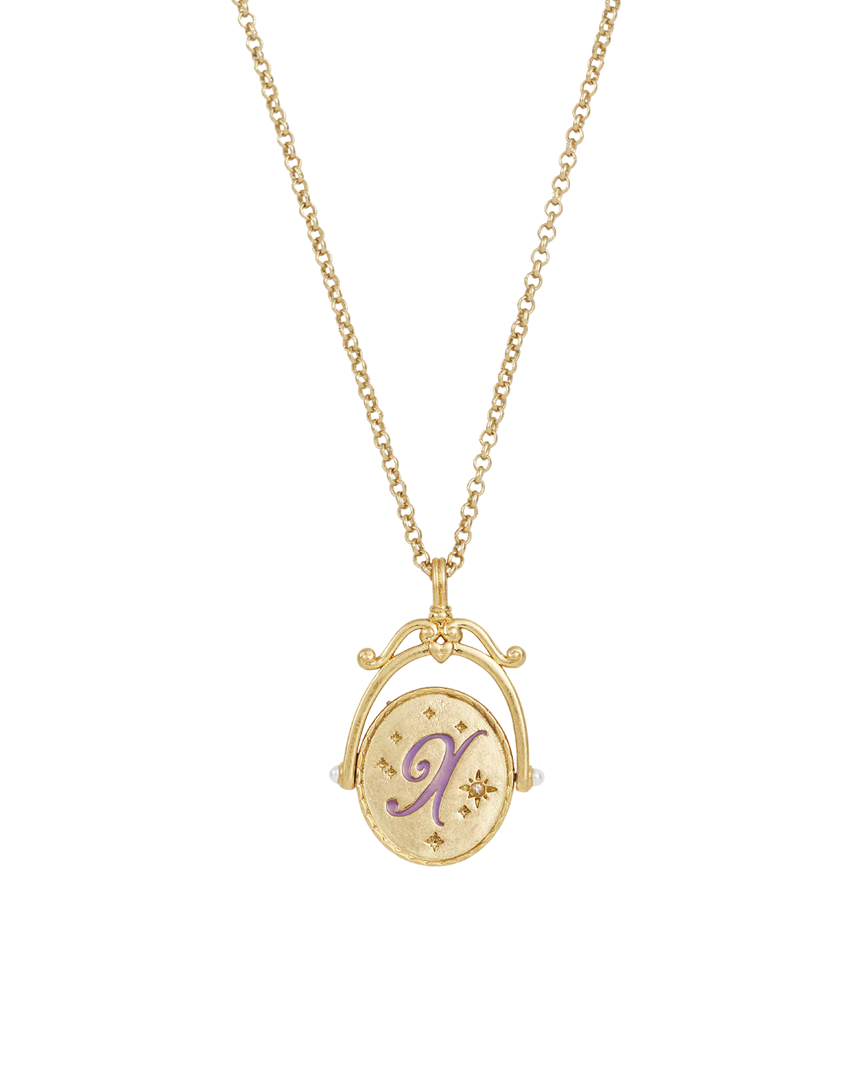 X Initial Xeranthemum Gold Spinner Necklace - Image 4